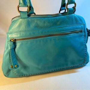 Audrey Brooke turquoise soft leather large zip satchel many compartments